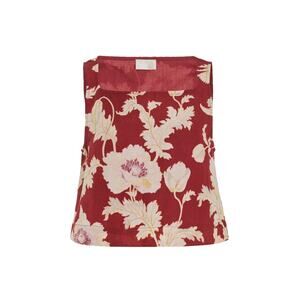 Posse 'Val' Red Floral Cropped Linen-Blend Top Size L